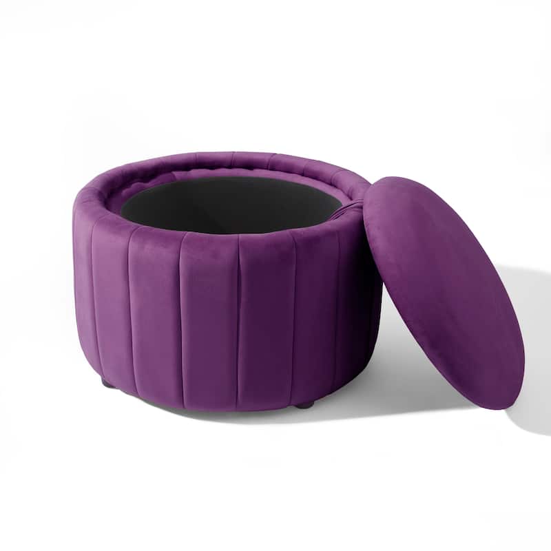 29" Modern Velvet Round Storage Ottoman