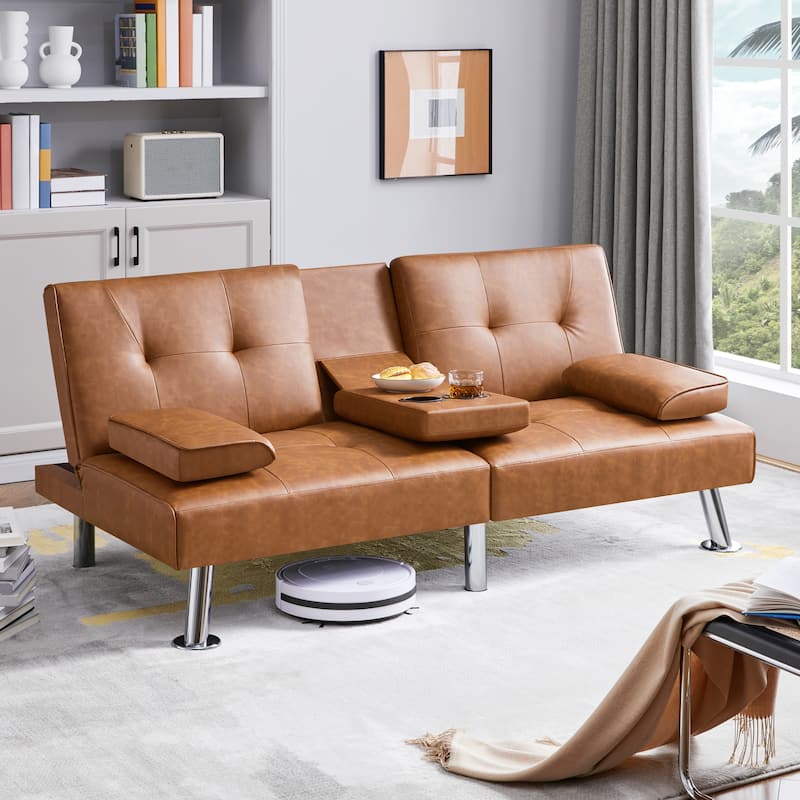 Yaheetech Faux Leather Convertible Futon Sofa Bed 3-In-1 Adjustable Futon Couch