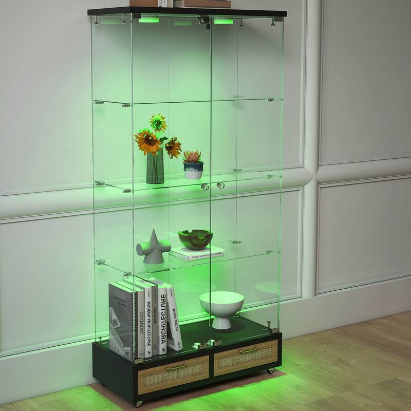 Modern Glass Display Cabinet with Large Drawer for Living Room and Bedroom
