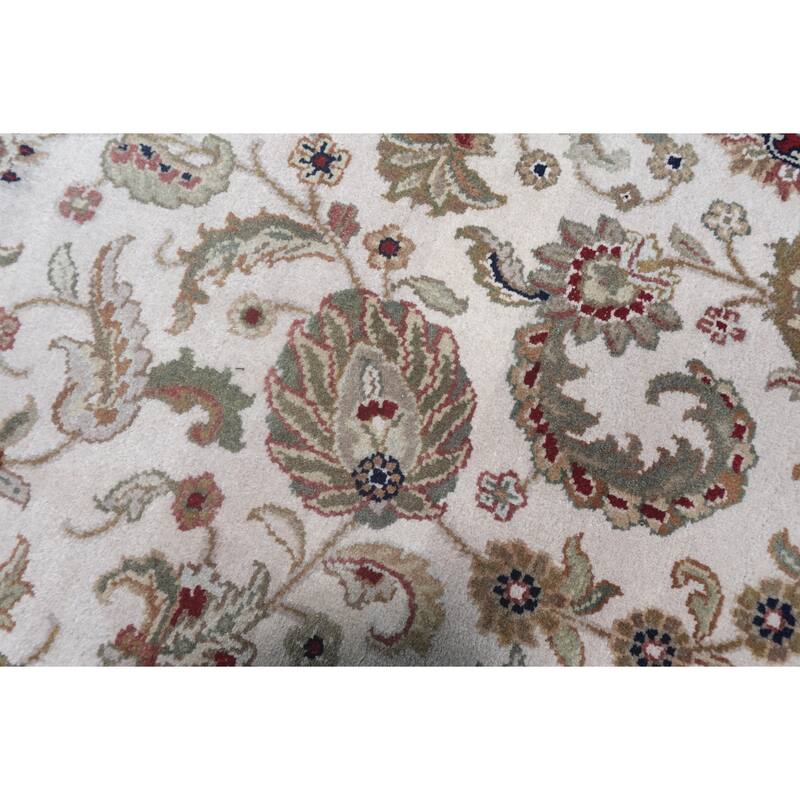 Hand Knotted Oriental 100% Wool Carpet Traditional All-Over Beige & Ivories Agra Area Rug - 9' 3'' X 6' 0''