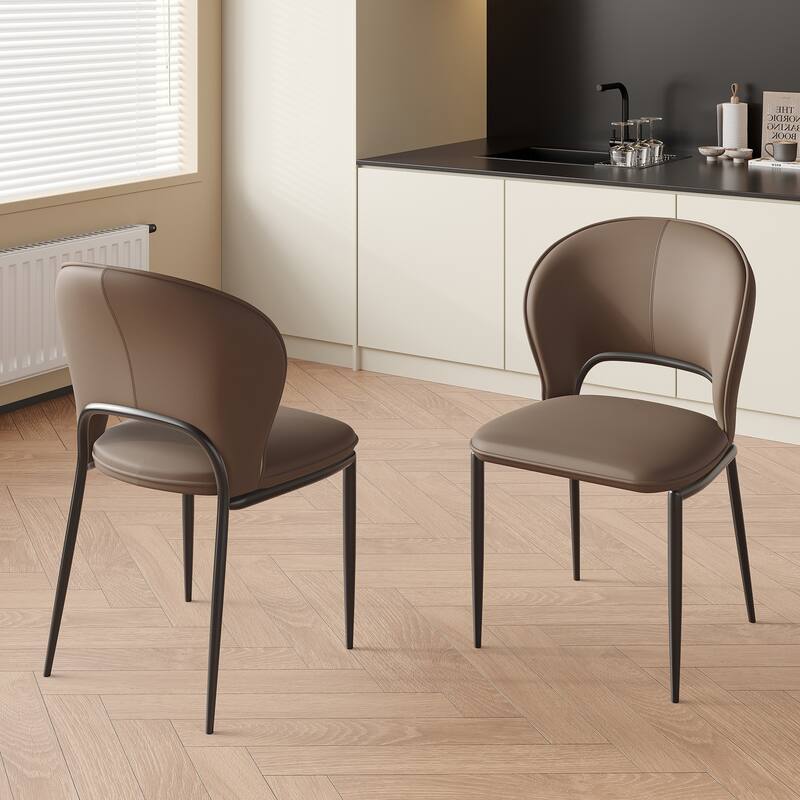 Modern Fully Assembled Dining Chairs, Faux Leather, Light Gray & Brown Options, Set of 2