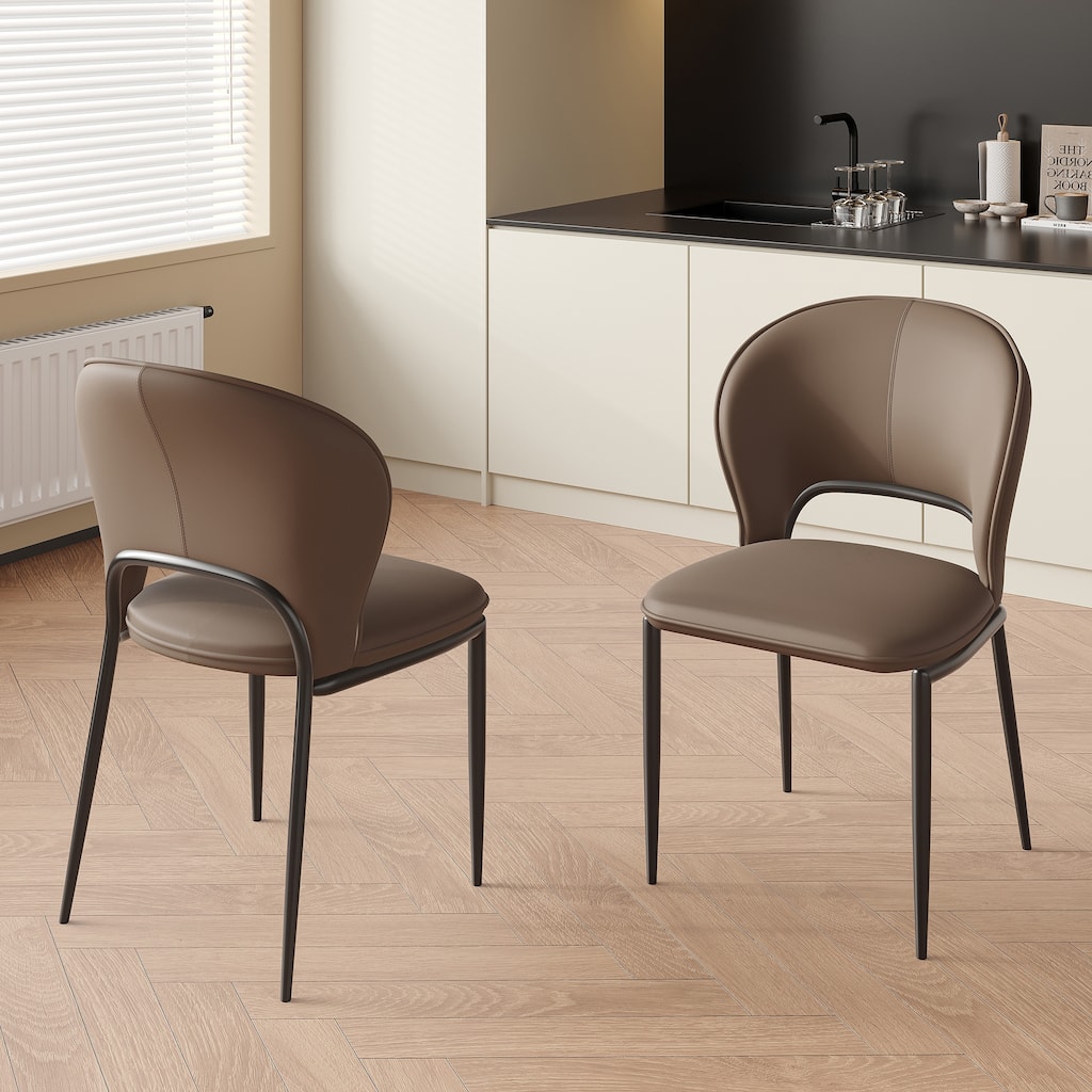 Modern Fully Assembled Dining Chairs, Faux Leather, Light Gray & Brown Options, Set of 2