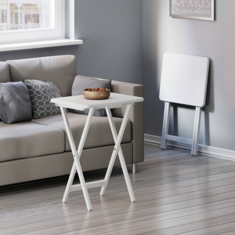 Folding Wooden Snack Tables - 26" - White - Set of 2