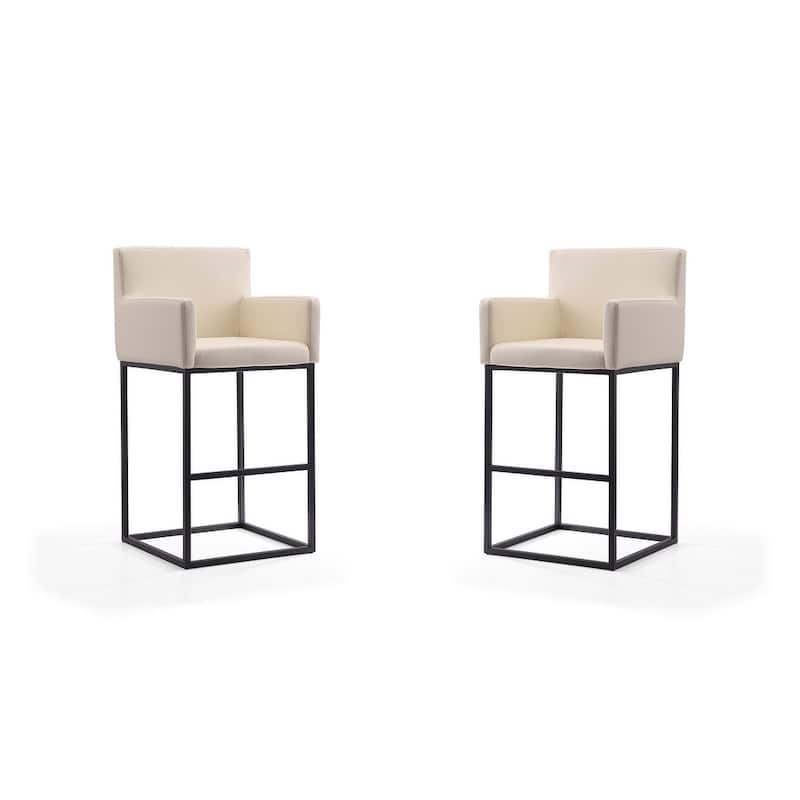 Manhattan Comfort Ambassador 42 in. Black Metal Barstool (Set of 2) - Cream
