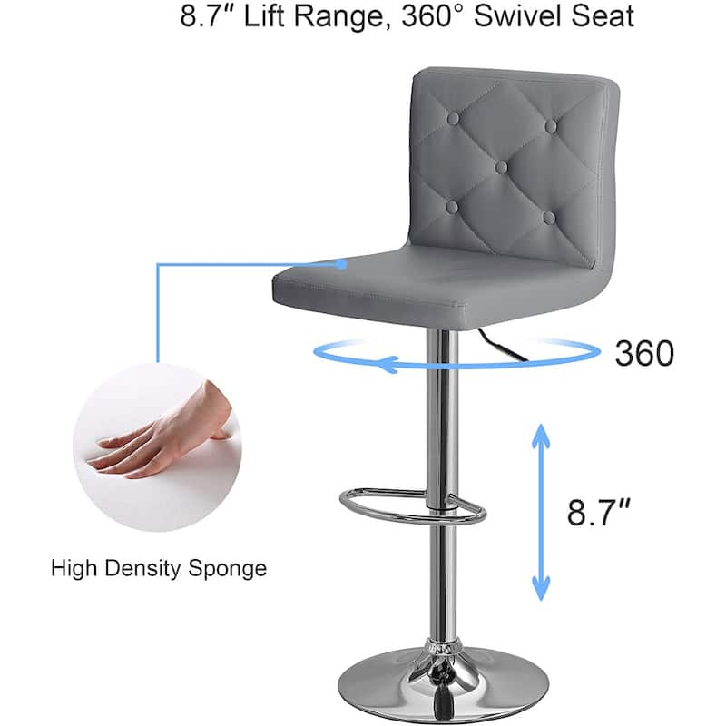 Javlergo 4 Pack 360° Swivel Bar Stools Adjustable PU Leather Stools with Diamond Tufted Back Curved Footrest