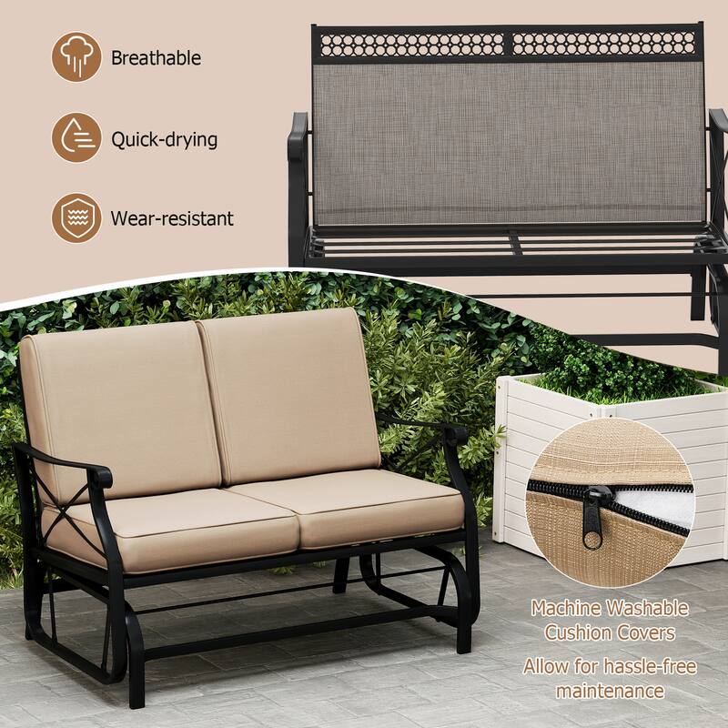 Gymax Outdoor 2-Person Glider Rocking Chair Loveseat w/Thick Cushions