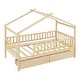 preview thumbnail 42 of 47, Wooden Twin Size House Bed with Roof, Guardrail and Drawers