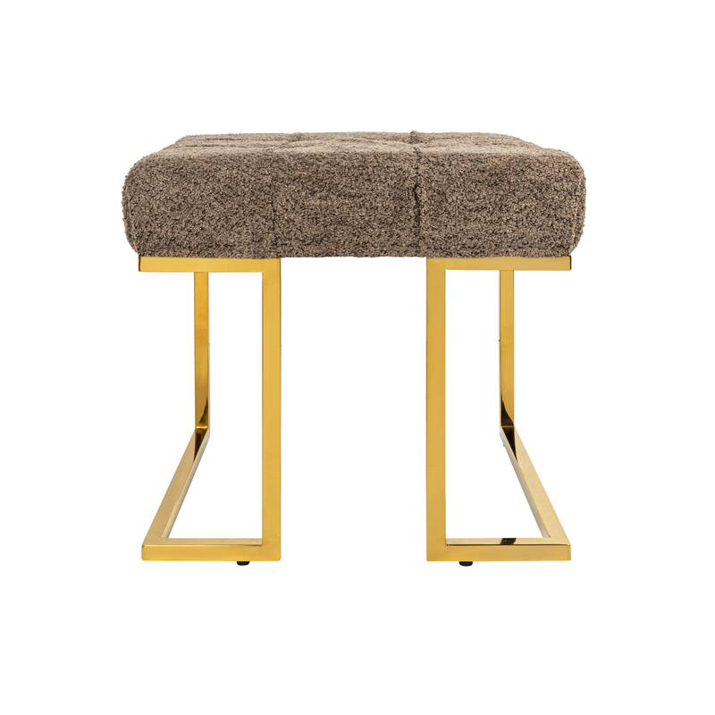 Art Deco Tufted Velvet Upholstered Stool with Stainless Steel Legs - 17.8"L x 17.8"W x 18.5"H