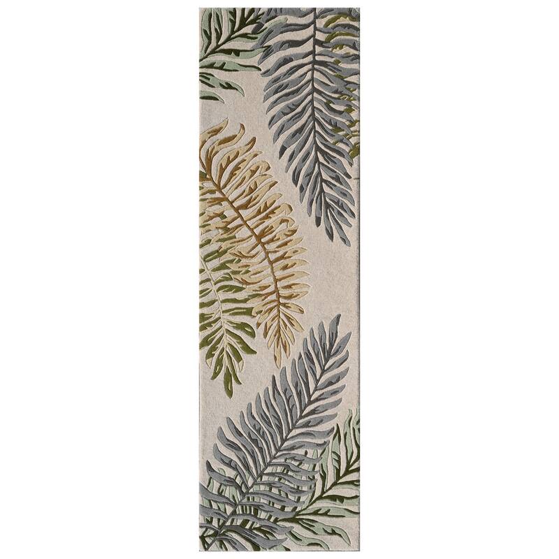 Domani Saunt Hand Tufted Wool Neutral & Tropical Area Rug - 2'3" x 7'6" Runner - Light Sage