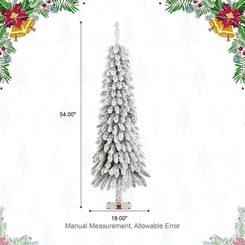 Glitzhome 4.5ft/6ft/7.5ft Pre-Lit Flocked Artificial Snowy Downswept Christmas Tree with Foot Pedal Control LED Lights