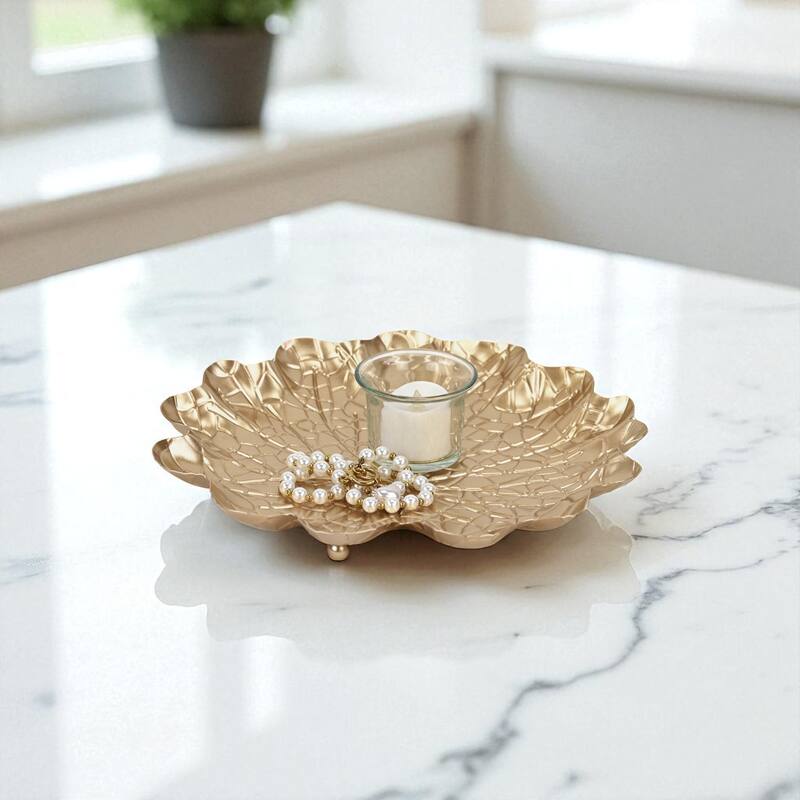 Delphine Gold Metal Lilypad Catchall Tray - Large.