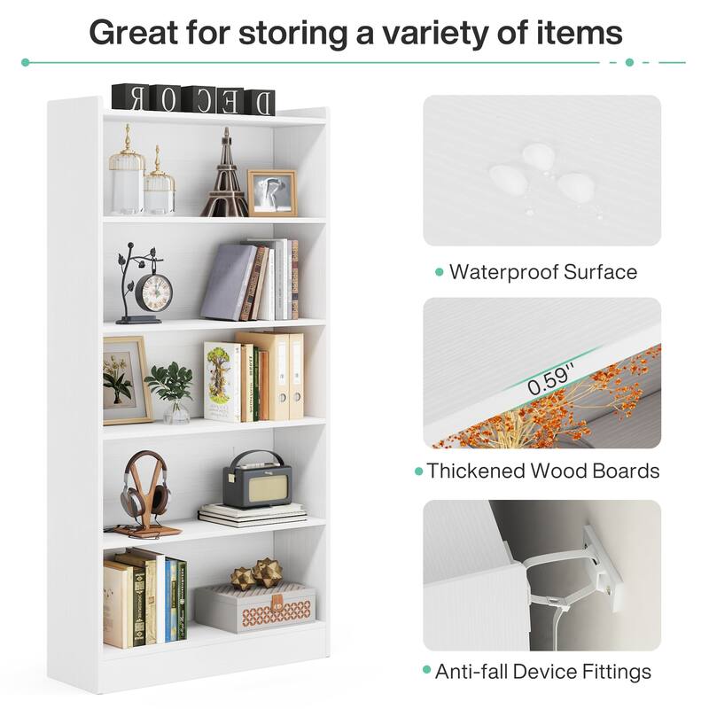 Modern 6 Tier Tall Bookcase with Storage Shelves