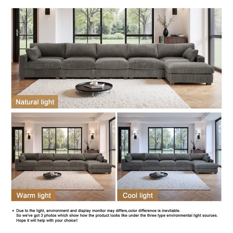 Cloud-Like Flannel Fabric Modular Sectional Sofa with Ottoman