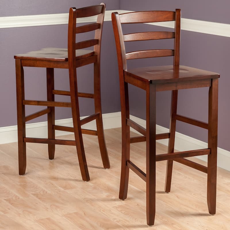 Benjamin 2-Pc Ladder-back Bar Stool Set, Walnut - 16.58"W x 19.35"D x 42.46" - Walnut
