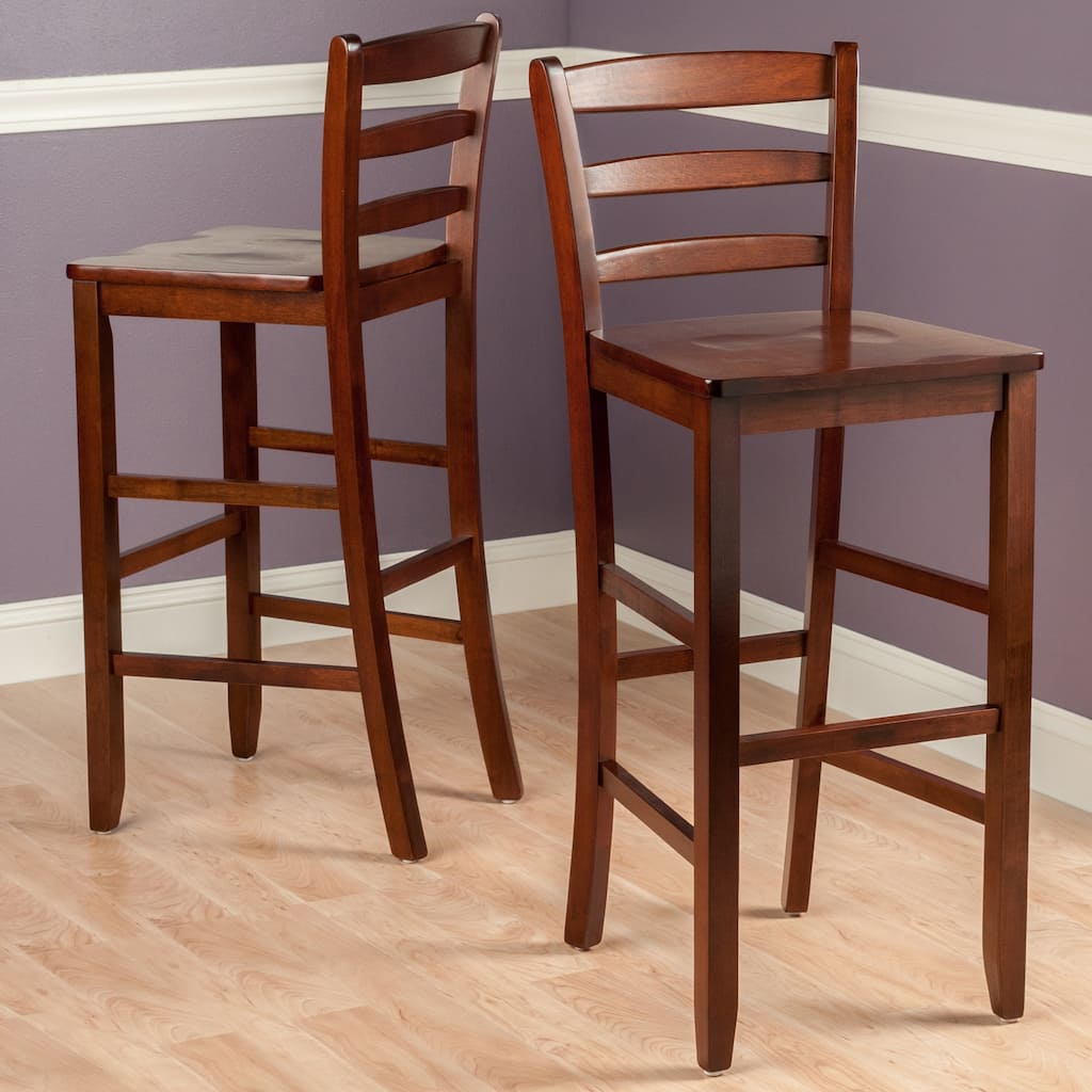 Benjamin 2-Pc Ladder-back Bar Stool Set, Walnut - 16.58"W x 19.35"D x 42.46"