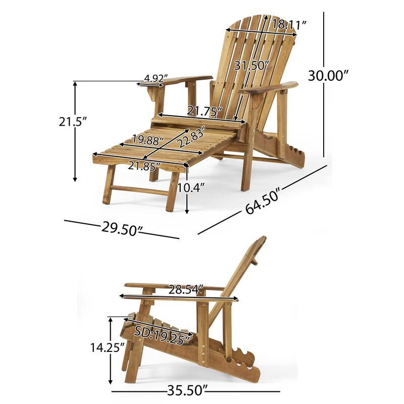 Libo Outdoor Reclining Adirondack Chair, Slatted Light Brown Wood
