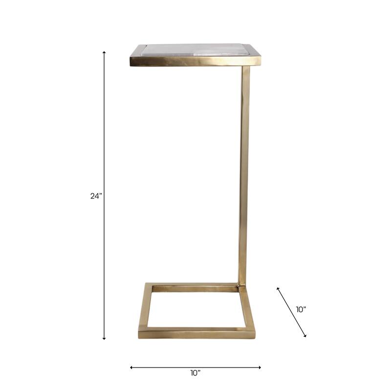Metal Side Table Square Top Narrow C-Frame Accent - White - 24.0"