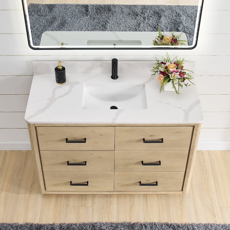 Porto Bath Vanity with White Quartz Stone Top and Mirror