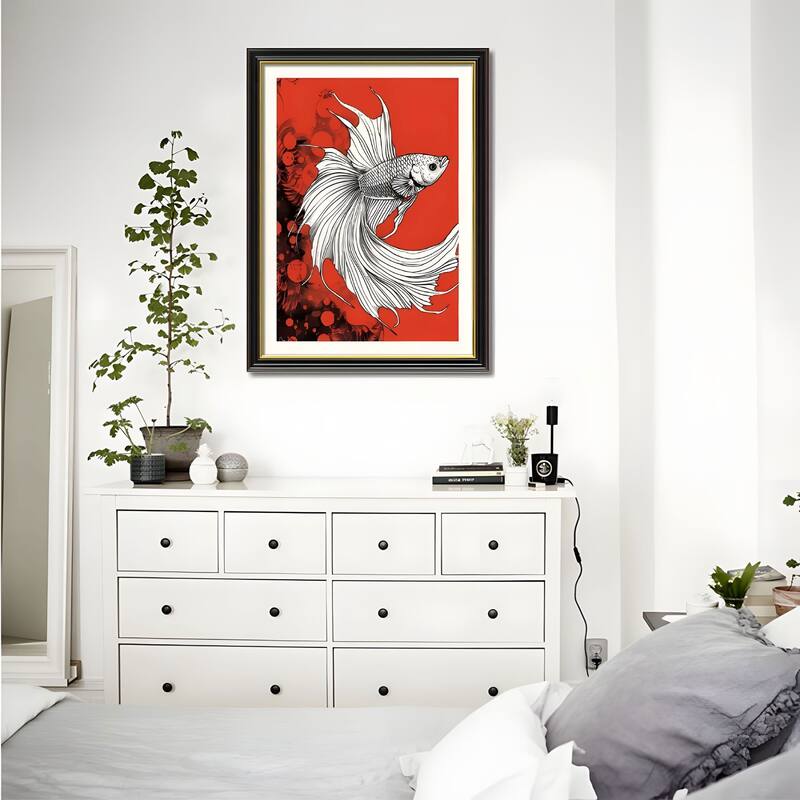 Set of 2 Betta Fish Canvas Wall Art - Interchangeable Prints with Solid Wood Frames, Modern Aquatic Artwork for Dining Room