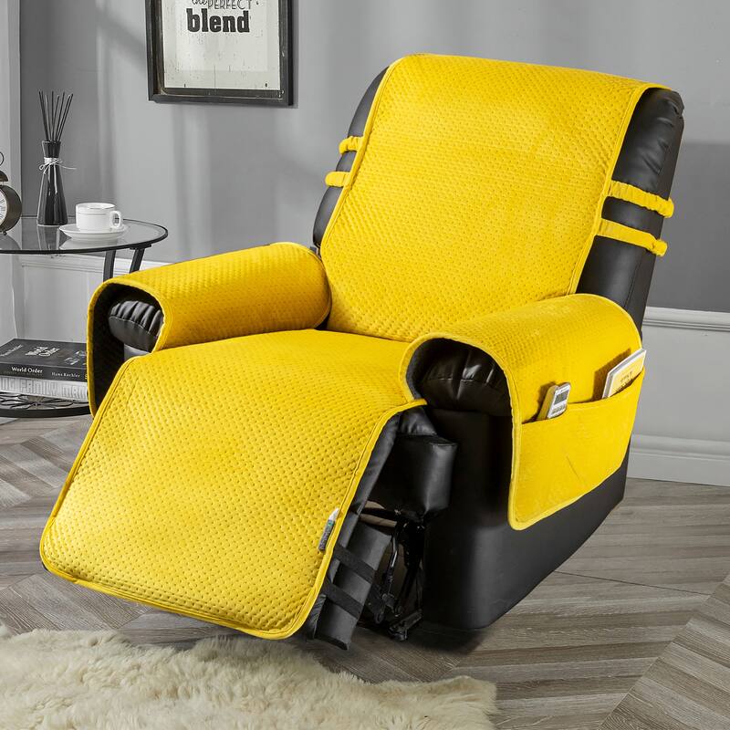 Stonecrest Non Slip Recliner Chair Cover, Velvet Recliner Slipcover - Recliner 23" Regular - Yellow