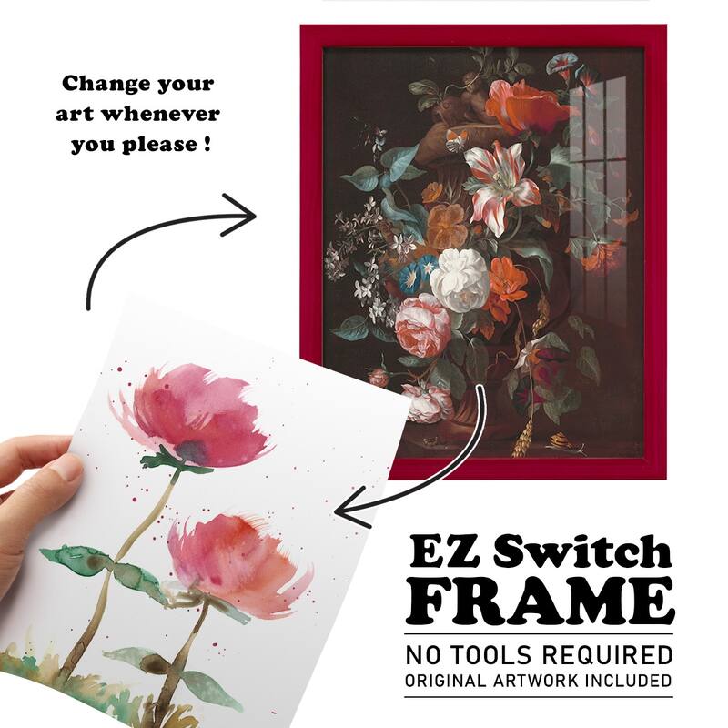 Pink Fleurs I -Framed Print w/glass-Cherry Red