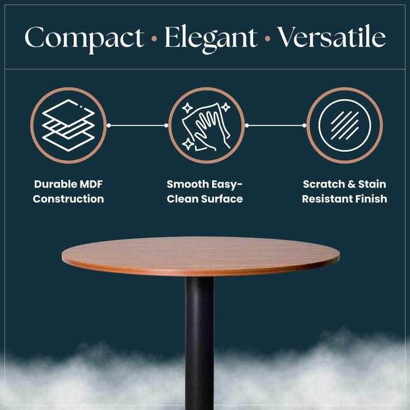 Vail Round Dining Table with 27 in. MDF Tabletop in Black Stainless Steel Round Pedestal Base with Gold Accent Kitchen Table