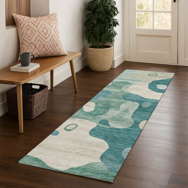 Premium Washable Super Soft Abstract Kali Mayfield Rug - Teal - 2'3" x 7'6"