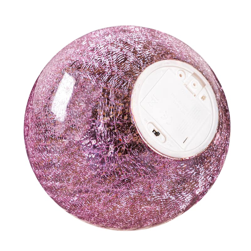 8 in. LED Pink Crackled Glass Decorative Ball