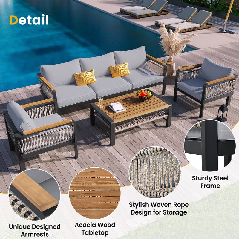 4-Piece Outdoor Conversation Sofa Set with Acacia Wood Coffee Table by Leisure Zone