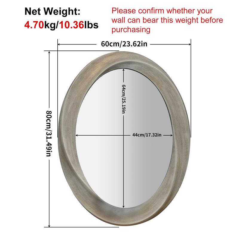 24x32in Classic Baroque Wall Mirror Oval Accent Mirrors Hall Entryway Living Room Bedroom Decor