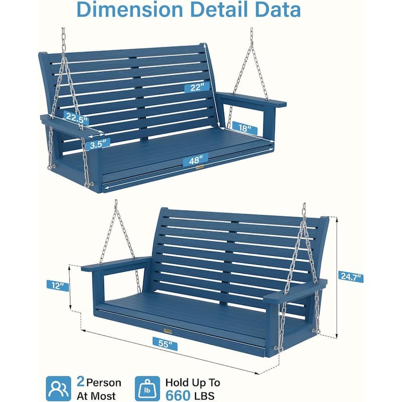 WINSOON 55" All Weather HIPS Outdoor Porch Swing
