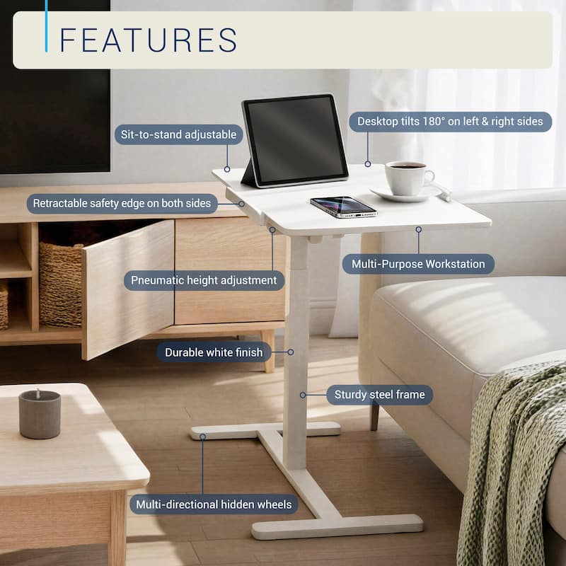 Height-Adjustable Rolling Laptop Cart Sit To Stand Workstation