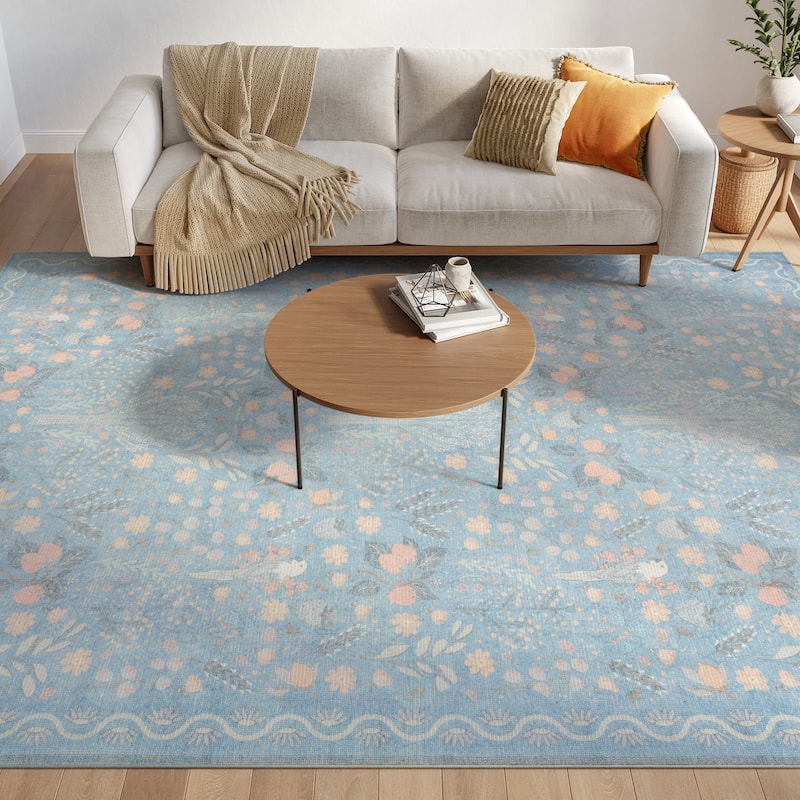 Nourison Botanical Washables Indoor only Chic Floral Area Rug - Light Blue Multicolor - 4' x 6'