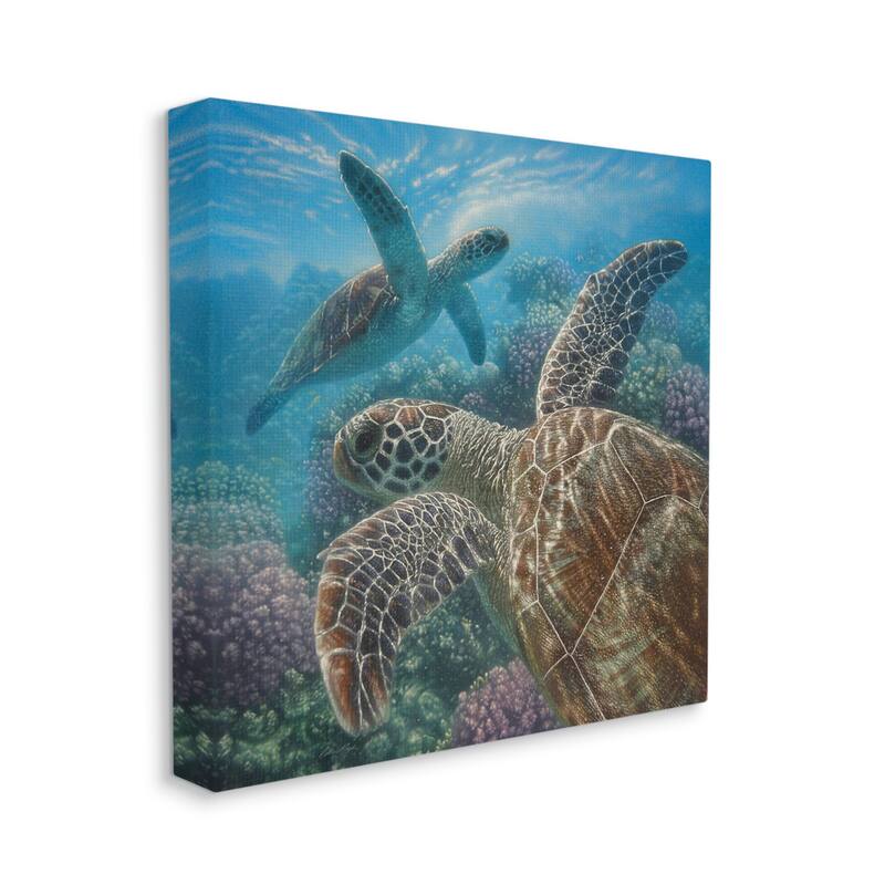 Stupell Sea Turtle Pair Coral Reef Ocean Life Scene Canvas Wall Art - Blue