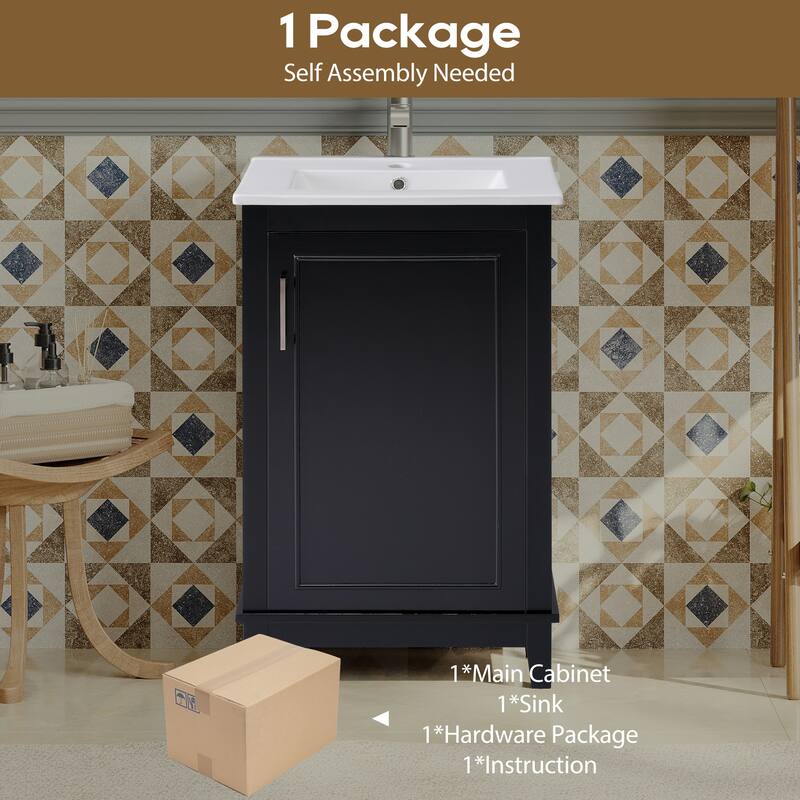 20 Inch Modern Small Bathroom Vanity Cabinet With Ceramic Basin,Ample Storage,1 Soft Close Doo