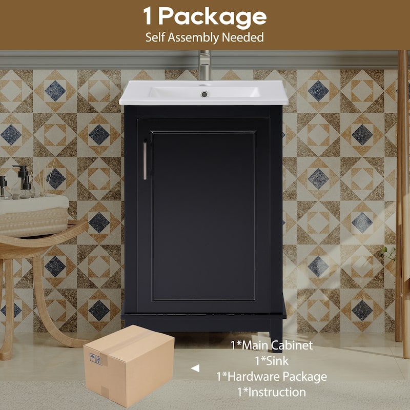 Bathroom Vanity with Sink, Small Bathroom Cabinet with Storage Racks, Single Basin Vanity Set with Soft-Close Door