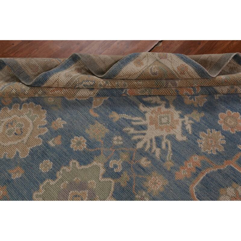 Hand Knotted Oriental 100% Wool Carpet Transitional All-Over Navy Blue & Blues Oushak Area Rug - 14' 8'' X 9' 8''