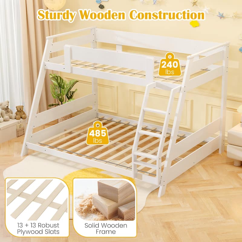 Gymax Twin Over Full Low Bunk Bed Solid Wooden Floor Bunk Bed w/