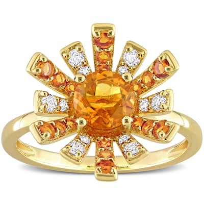 Miadora Madeira Citrine and White Topaz Floral Cluster Ring in 18kt Yellow Plated Sterling Silver