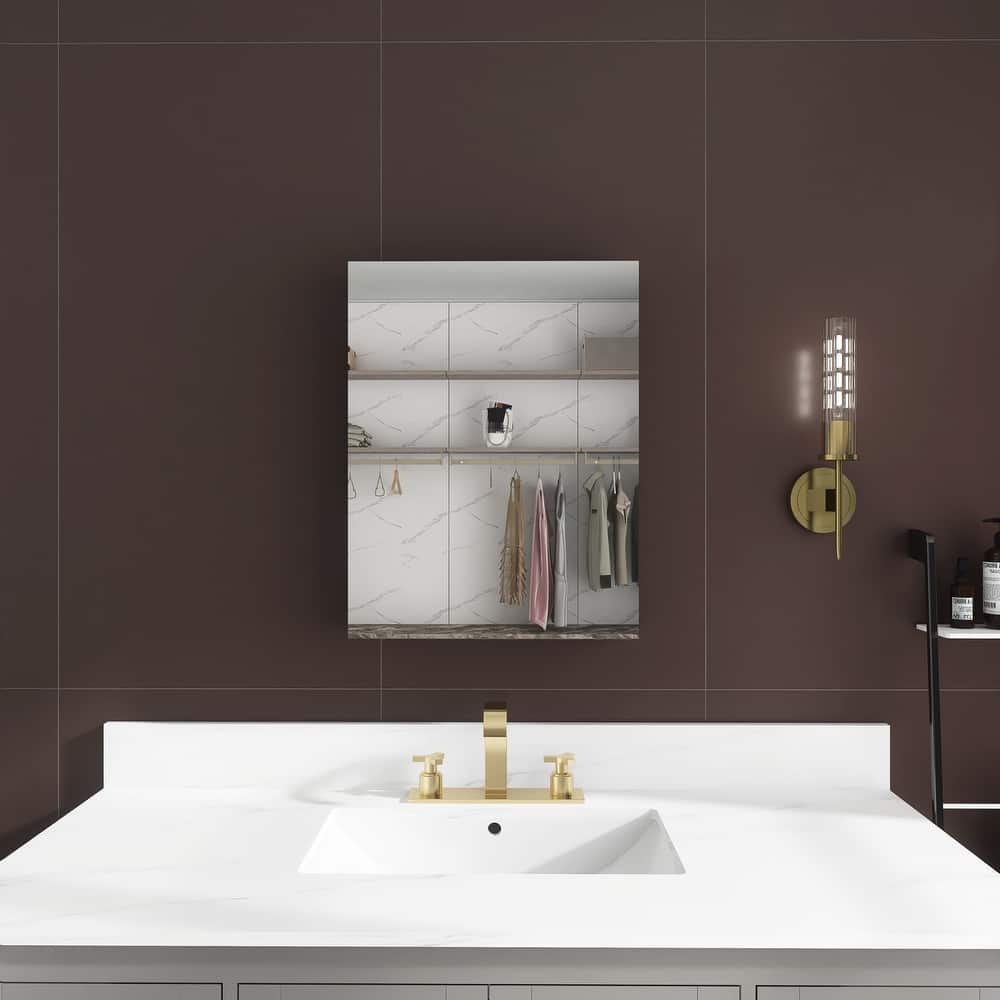 Rectangular Aluminum Recessed Mount/Surface Mount Medicine Cabinet with Mirror and Adjustable shelves