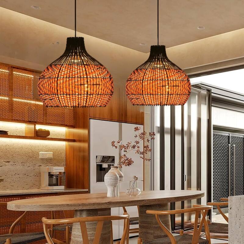 15” Kitchen hanging lights black brown pendant lights rattan dining room light