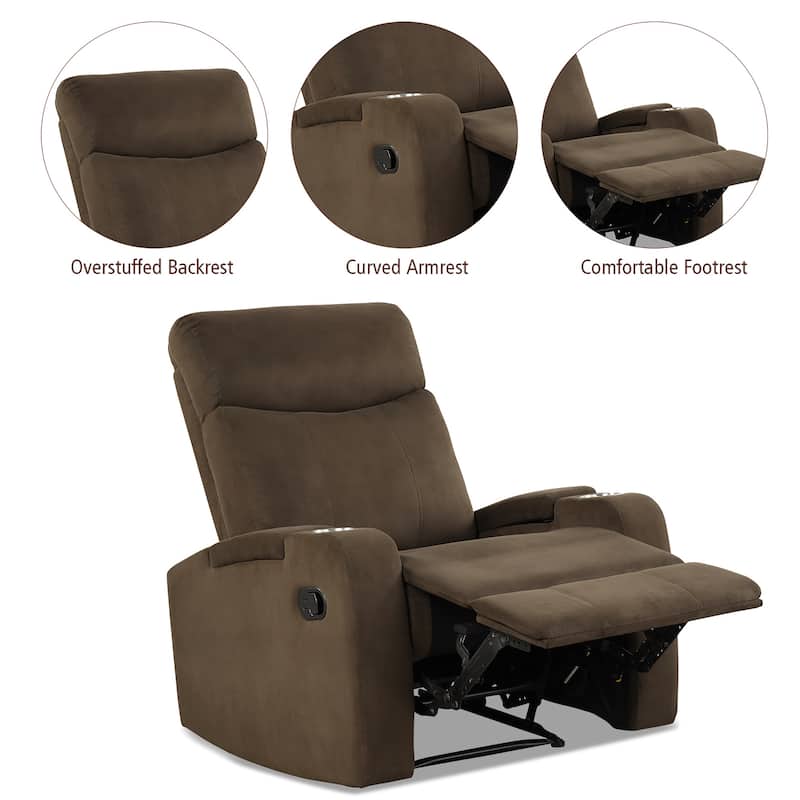 Costway Recliner Chair Single Sofa Lounger with Arm Storage & Cup