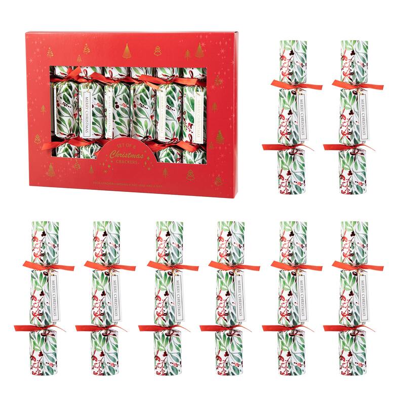 Glitzhome 14PK Christmas Santa Snowman Penguin Reindeer & Holy Leaves Party Crackers with Gift Contents