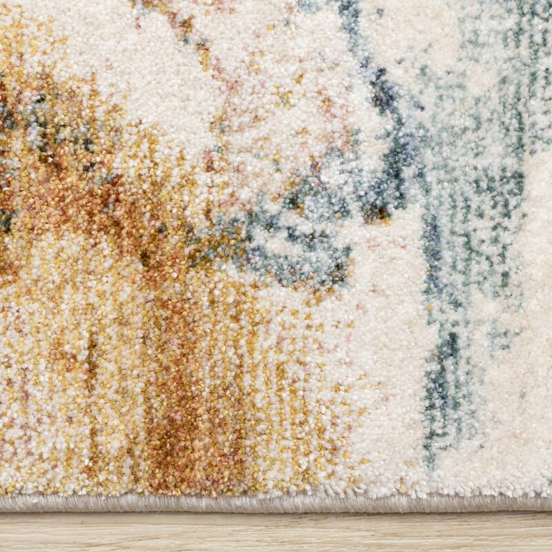 Olivia Collection - Ominous Swirl Blue Orange White Area Rug