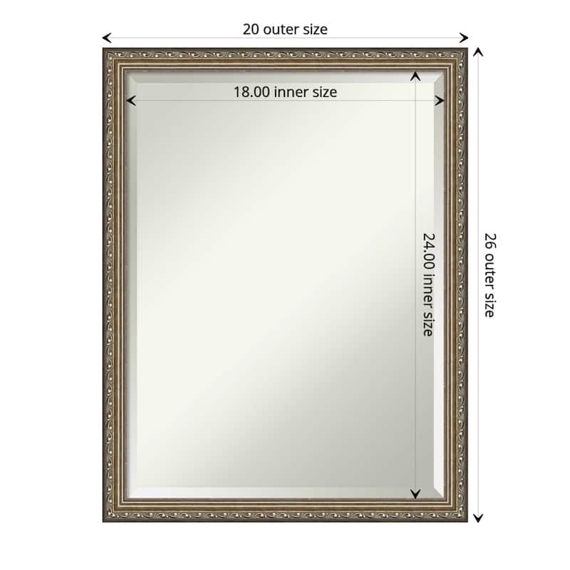 Beveled Wood Wall Mirror - Parisian Silver Frame - Outer Size: 20 x 26 in