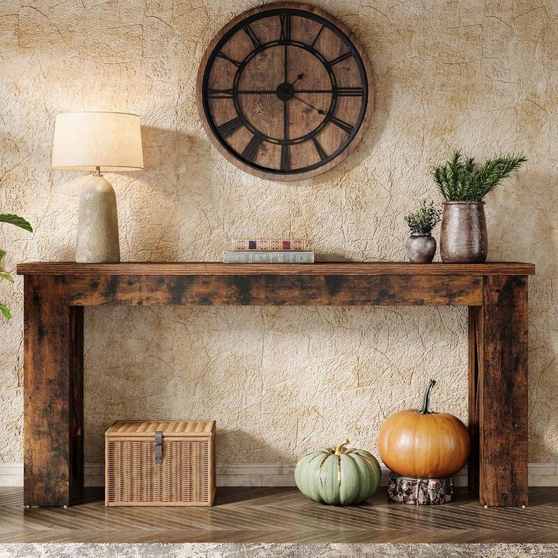 70.9 Inches Brown Engineered Wood Console Table, Farmhouse Entryway Table for Living Room