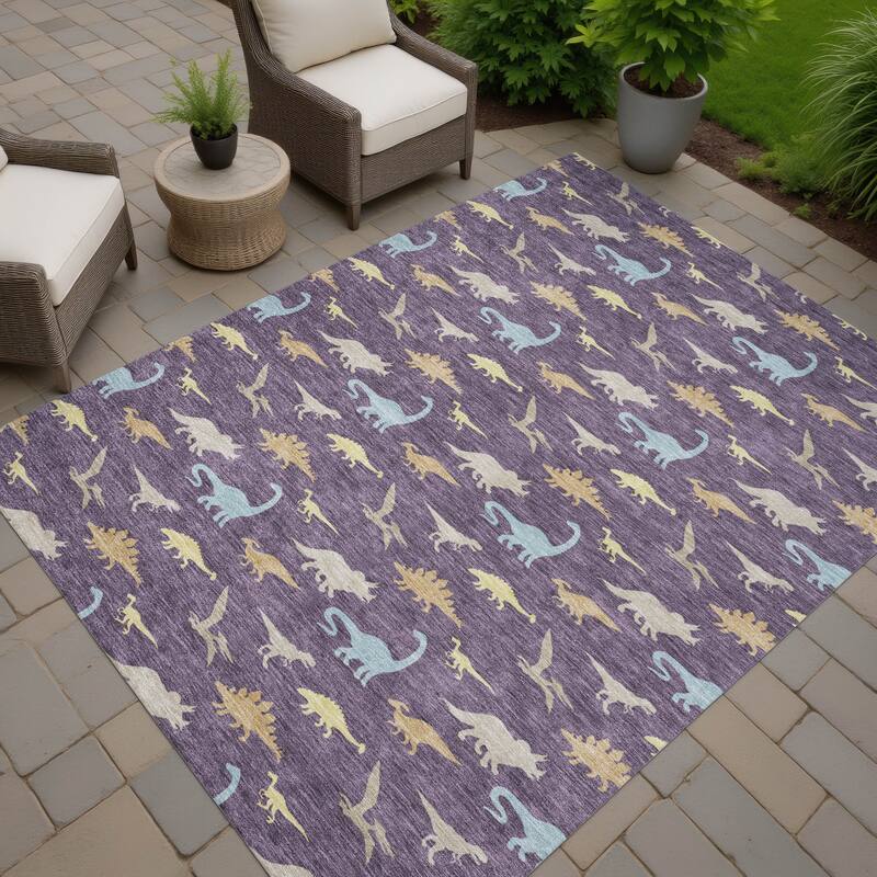 Machine Washable Indoor/ Outdoor Modern Dinosaur Chantille Rug