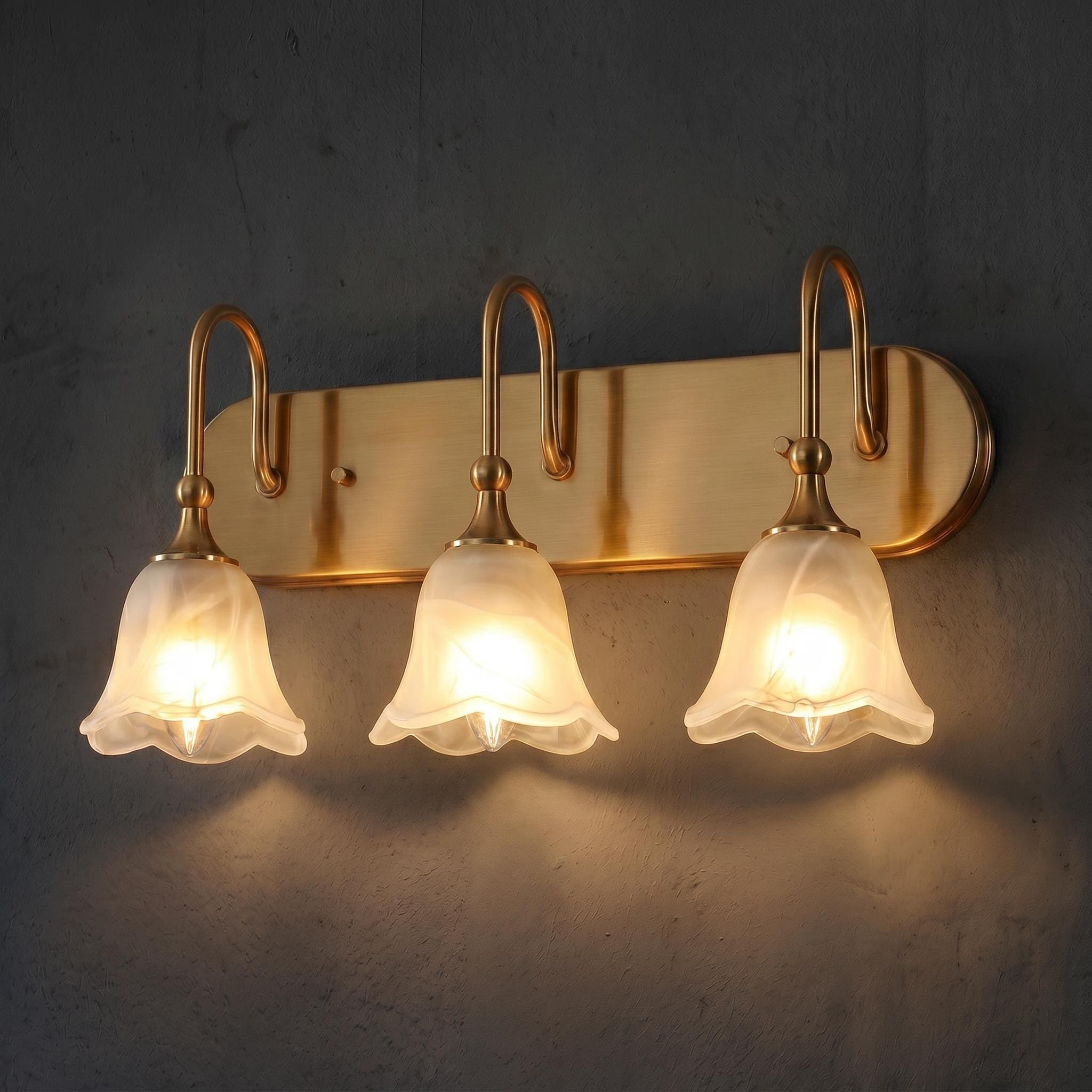 3-Light Modern Brass Gold Bathroom Vanity Light