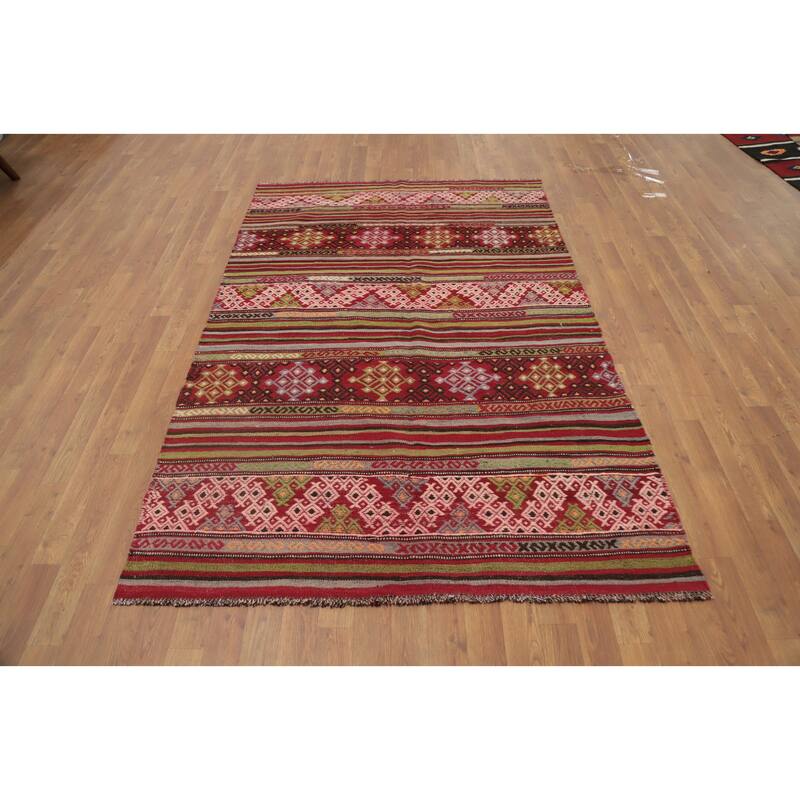 Hand Woven Oriental 100% Wool Carpet Southwestern Tribal Multi-Colored Kilim Area Rug - 7' 0'' X 4' 7''
