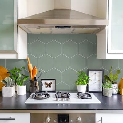 Merola Tile Textile Basic Hex Kale 8-5/8" x 9-7/8" Porcelain Floor and Wall Tile